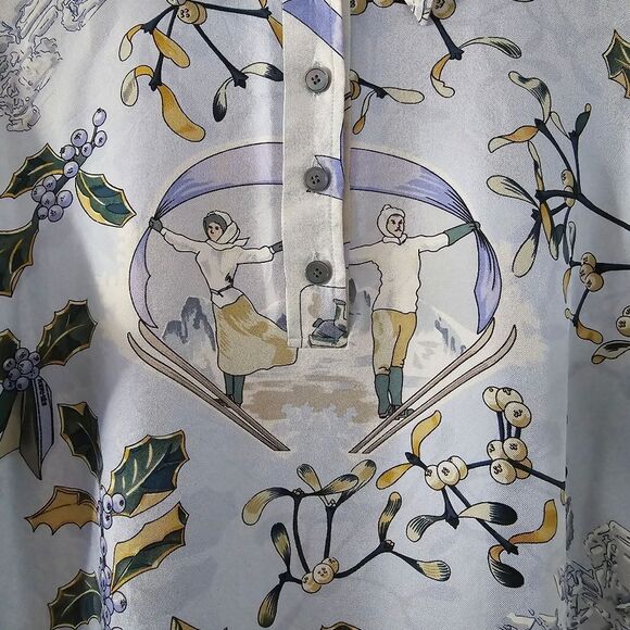 Hermes Margiela Winter Skiers & Holly Silk Wool Blend Polo Style Sweater Size S - Picture 4 of 12